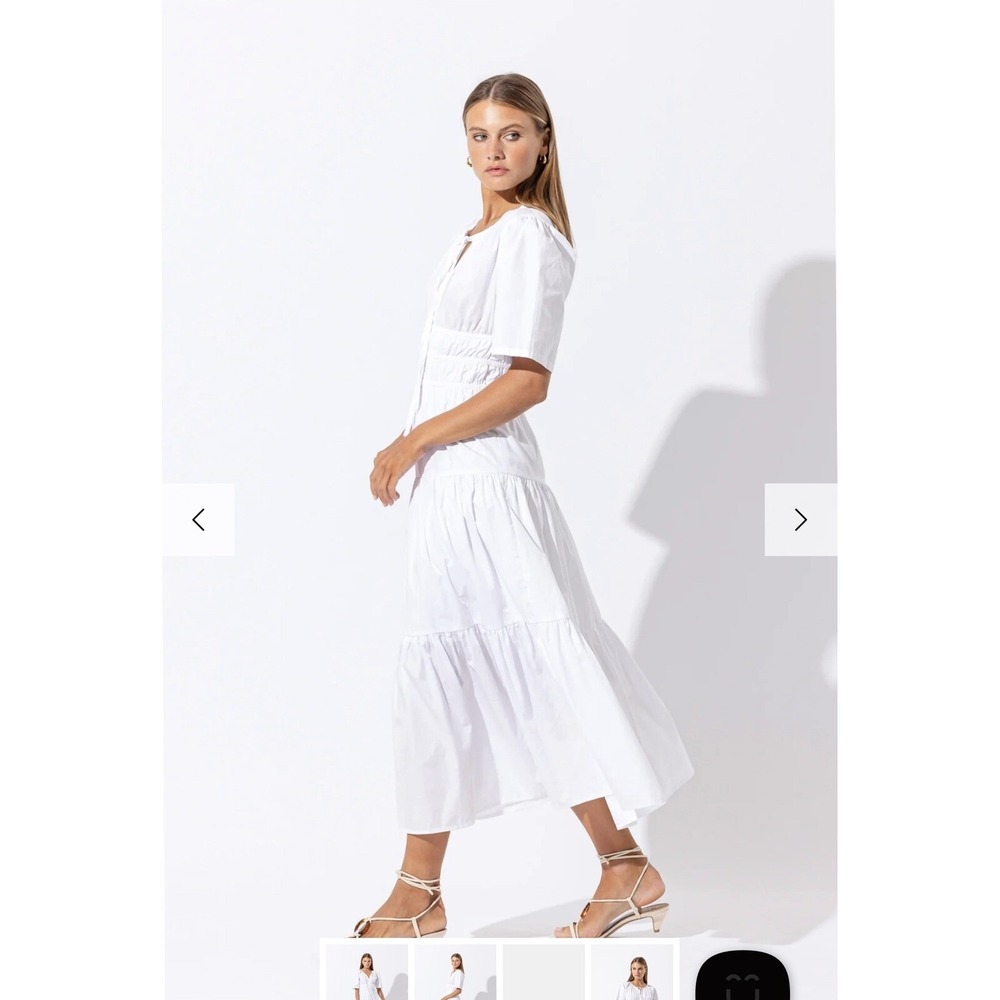 Lusana white cotton Tori maxi dress Large‎ tiered poplin resort vacation - Picture 3 of 9